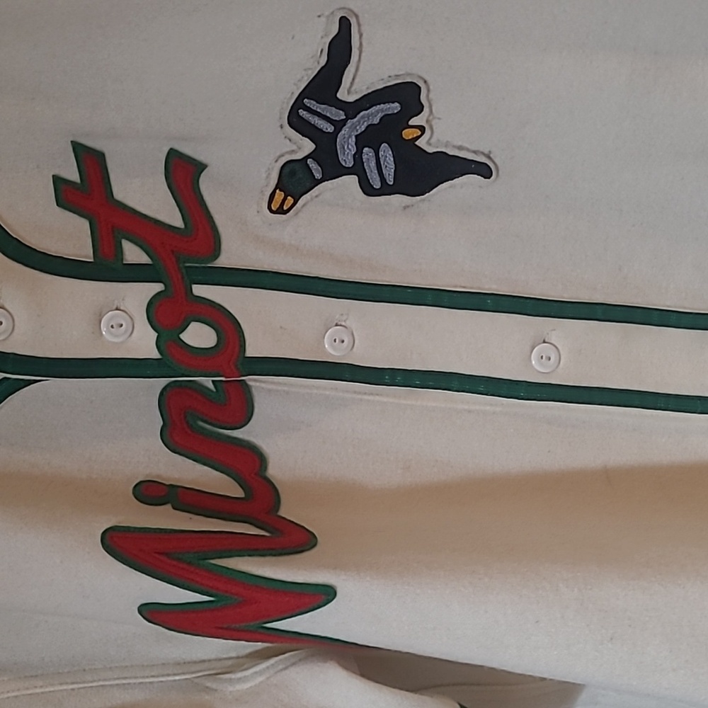 Ebbets Field Flannels Wool Cream and Green Baseball Shirt - Picture 2 of 5
